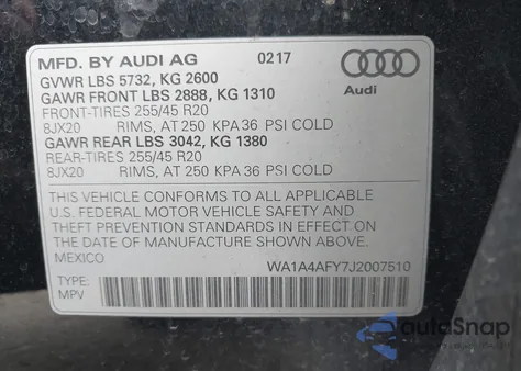 2018 Audi Sq5 3.0T Premium Plus из США, поврежденный, VIN WA1A4AFY7J2007510